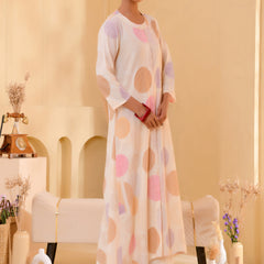 (Vaasva) Women Pink printed Polka dots long kurta plazzo set  (Set of 5 Pc)