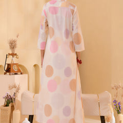 (Vaasva) Women Pink printed Polka dots long kurta plazzo set  (Set of 5 Pc)