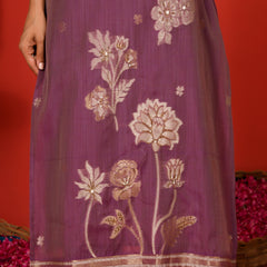 (Vaasva) Women Purple golden floral jamdani suit set  (Set of 5 Pc)