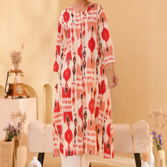 (Vaasva) Women Ikat printed long aline kurta palazzo set  (Set of 5 Pc)