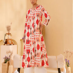 (Vaasva) Women Ikat printed long aline kurta palazzo set  (Set of 5 Pc)