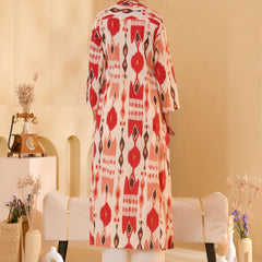(Vaasva) Women Ikat printed long aline kurta palazzo set  (Set of 5 Pc)
