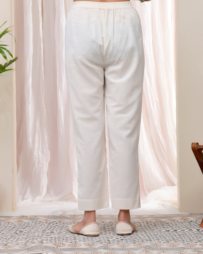 Women Natural Cotton Flax Solid Straight Pants (Set of 5 Pc)