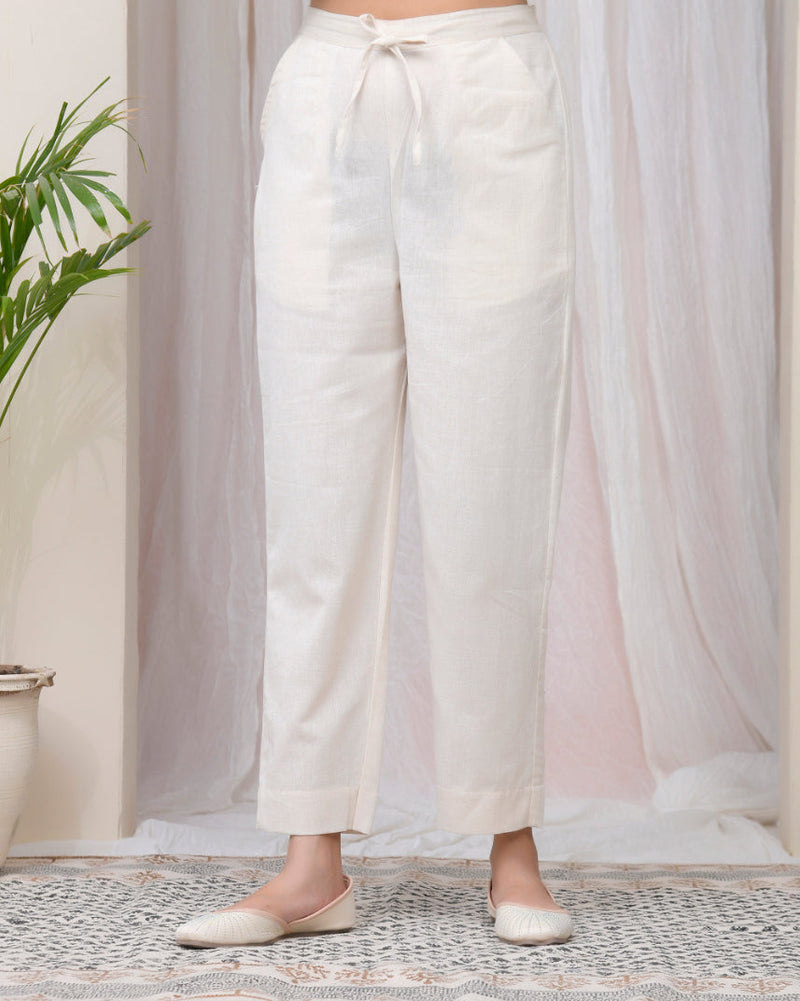 Women Natural Cotton Flax Solid Straight Pants (Set of 5 Pc)