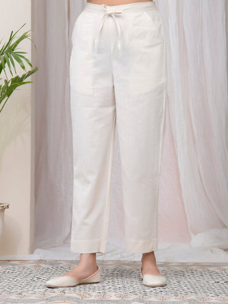 Women Natural Cotton Flax Solid Straight Pants (Set of 5 Pc)