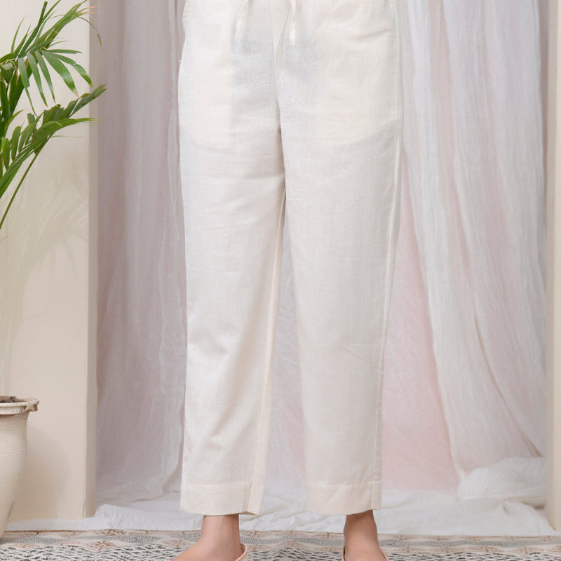 Women Natural Cotton Flax Solid Straight Pants (Set of 5 Pc)