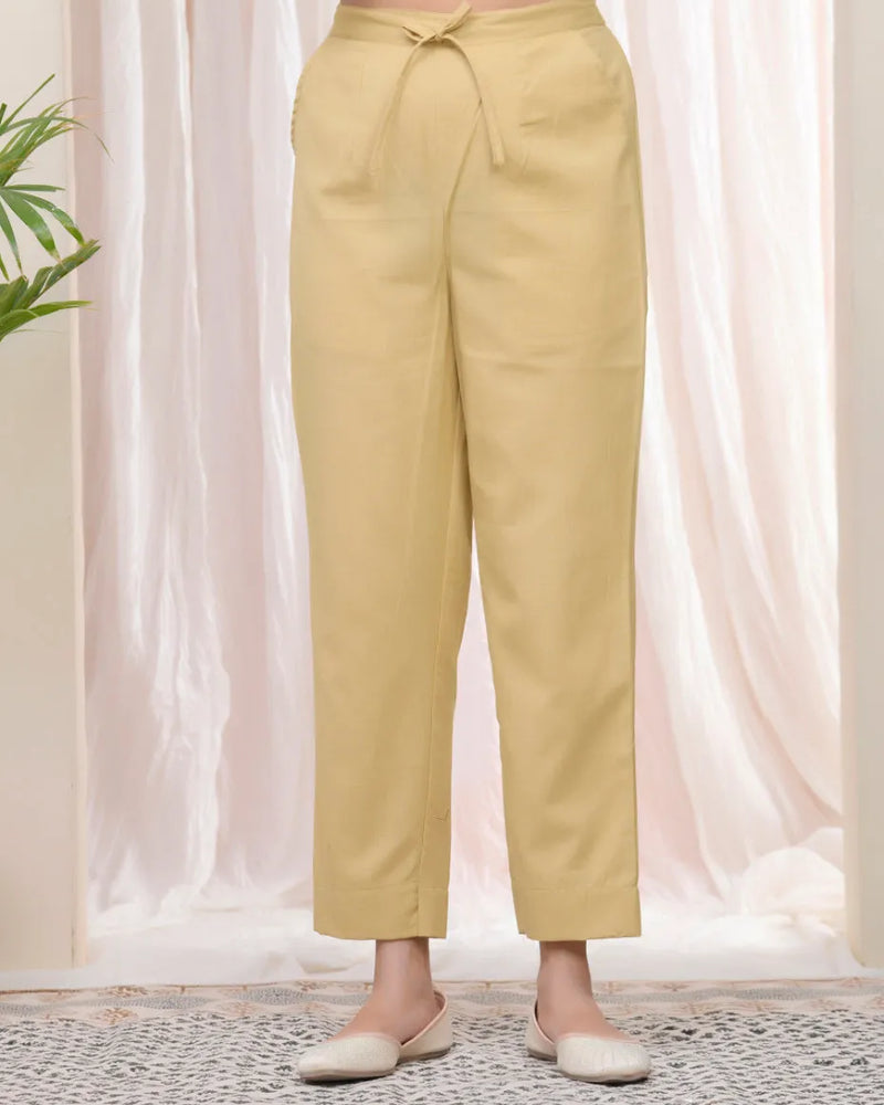 Women Cheeku Cotton Flax Solid Straight Pants (Set of 5 Pc)