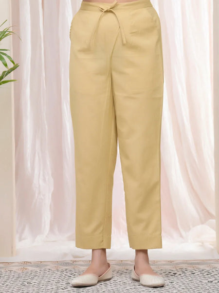 Women Cheeku Cotton Flax Solid Straight Pants (Set of 5 Pc)