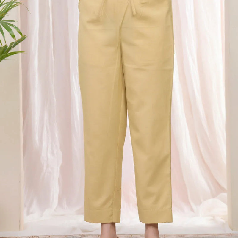 Women Cheeku Cotton Flax Solid Straight Pants (Set of 5 Pc)