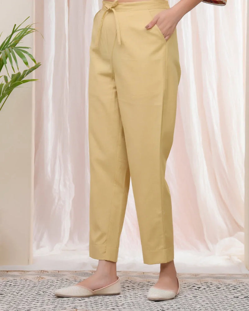 Women Cheeku Cotton Flax Solid Straight Pants (Set of 5 Pc)