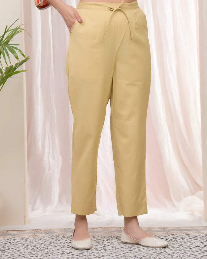 Women Cheeku Cotton Flax Solid Straight Pants (Set of 5 Pc)