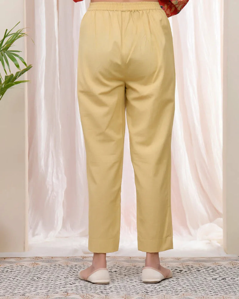 Women Cheeku Cotton Flax Solid Straight Pants (Set of 5 Pc)