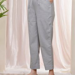 Women Grey Cotton Flax Solid Straight Pants (Set of 5 Pc)