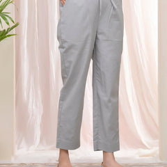 Women Grey Cotton Flax Solid Straight Pants (Set of 5 Pc)