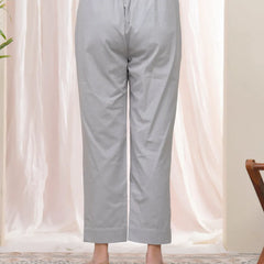 Women Grey Cotton Flax Solid Straight Pants (Set of 5 Pc)