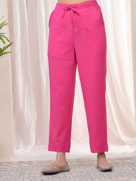 Women Rani Cotton Flax Solid Straight Pants (Set of 5 Pc)