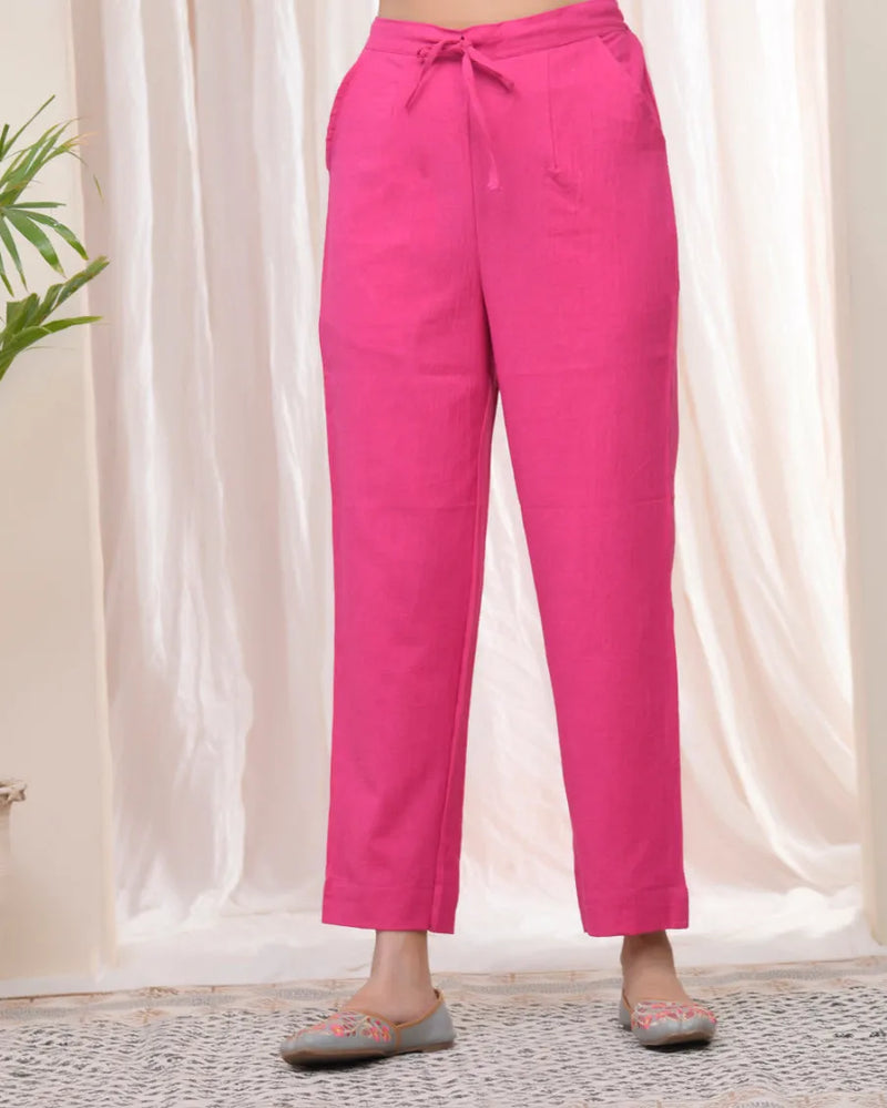 Women Rani Cotton Flax Solid Straight Pants (Set of 5 Pc)