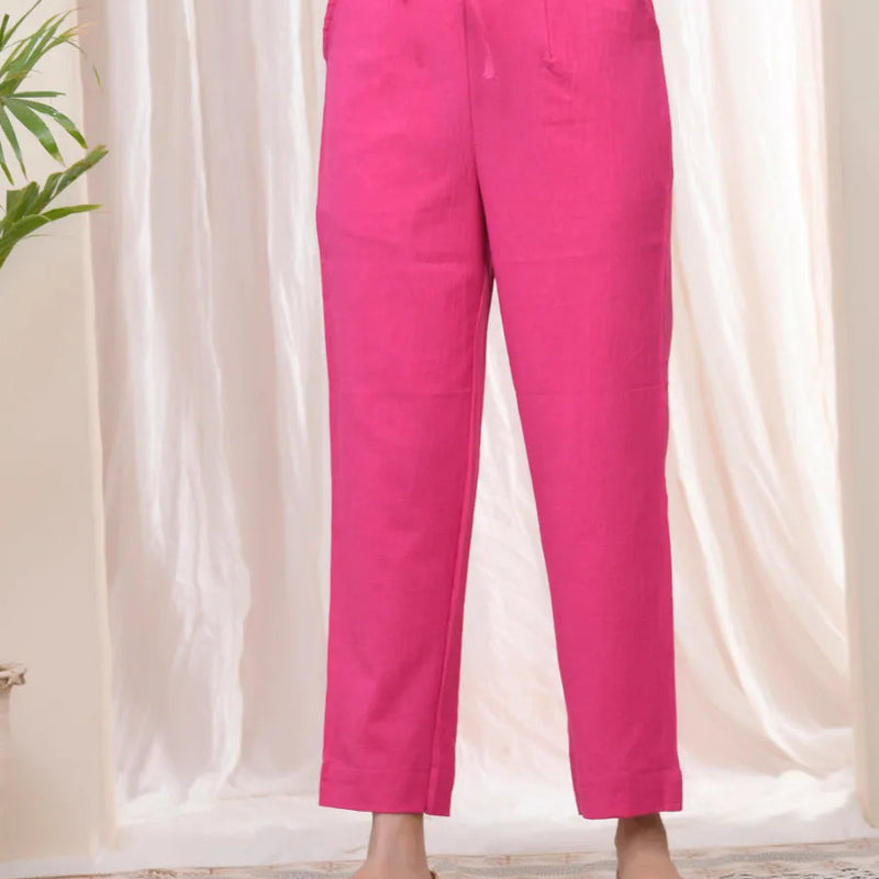 Women Rani Cotton Flax Solid Straight Pants (Set of 5 Pc)