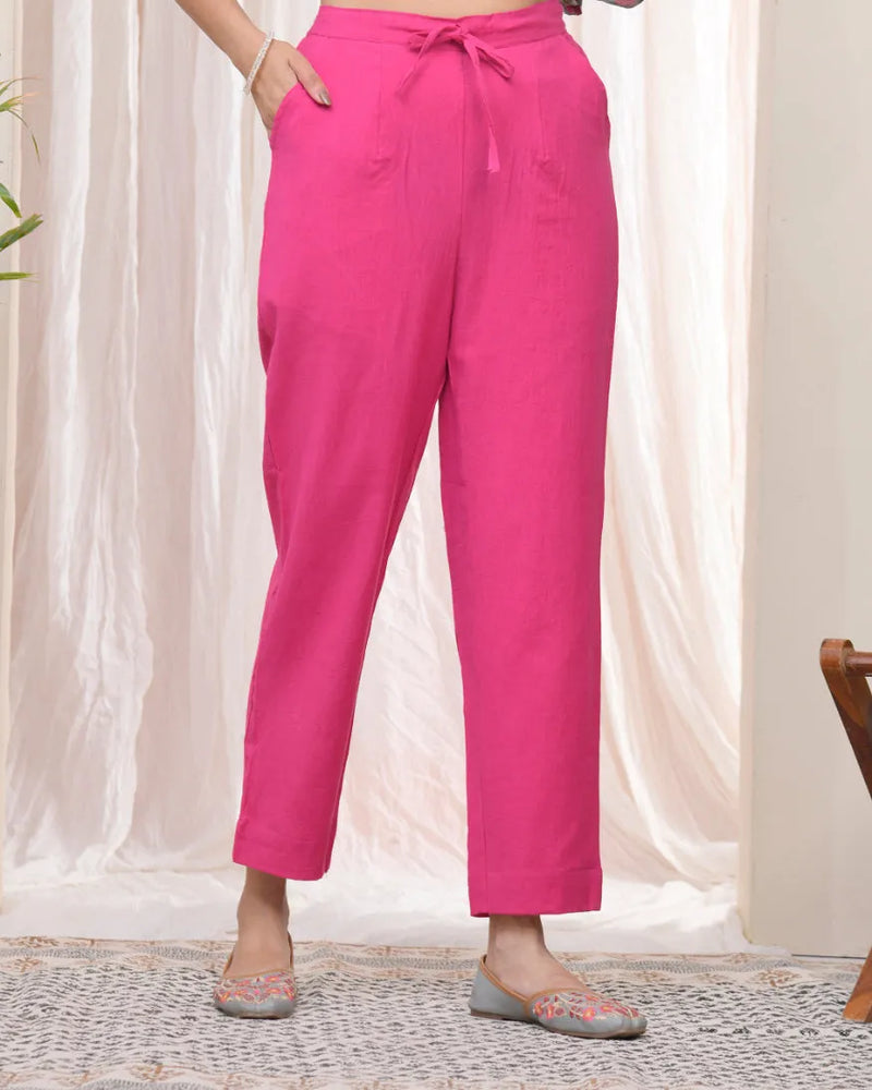 Women Rani Cotton Flax Solid Straight Pants (Set of 5 Pc)