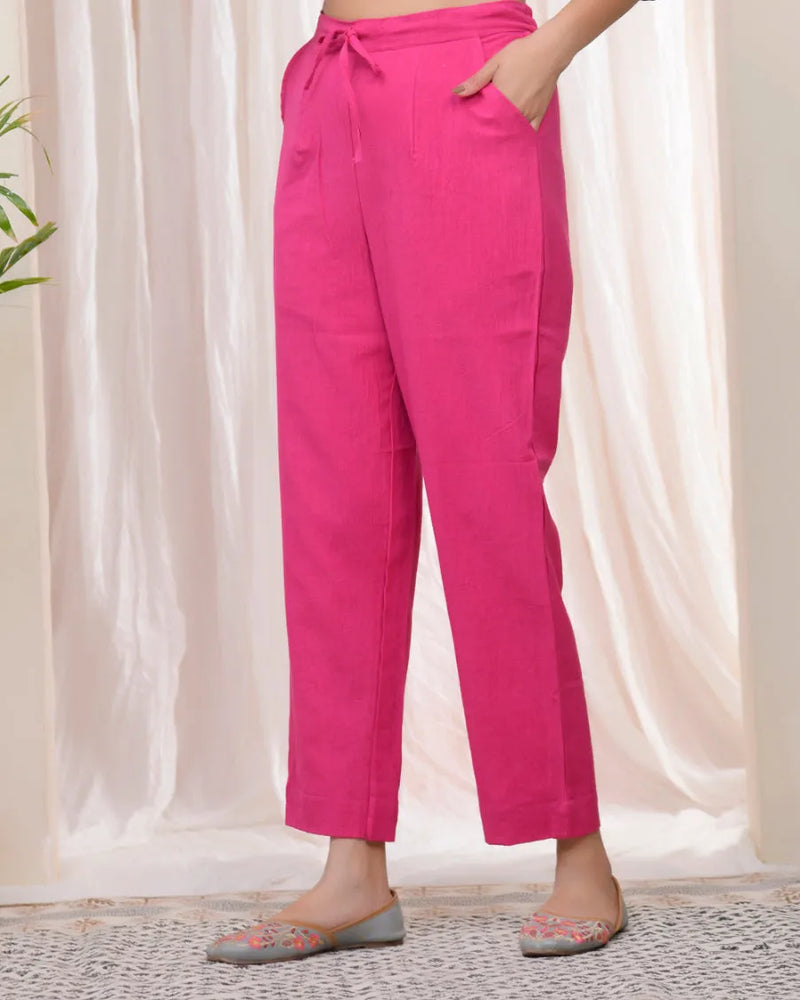Women Rani Cotton Flax Solid Straight Pants (Set of 5 Pc)