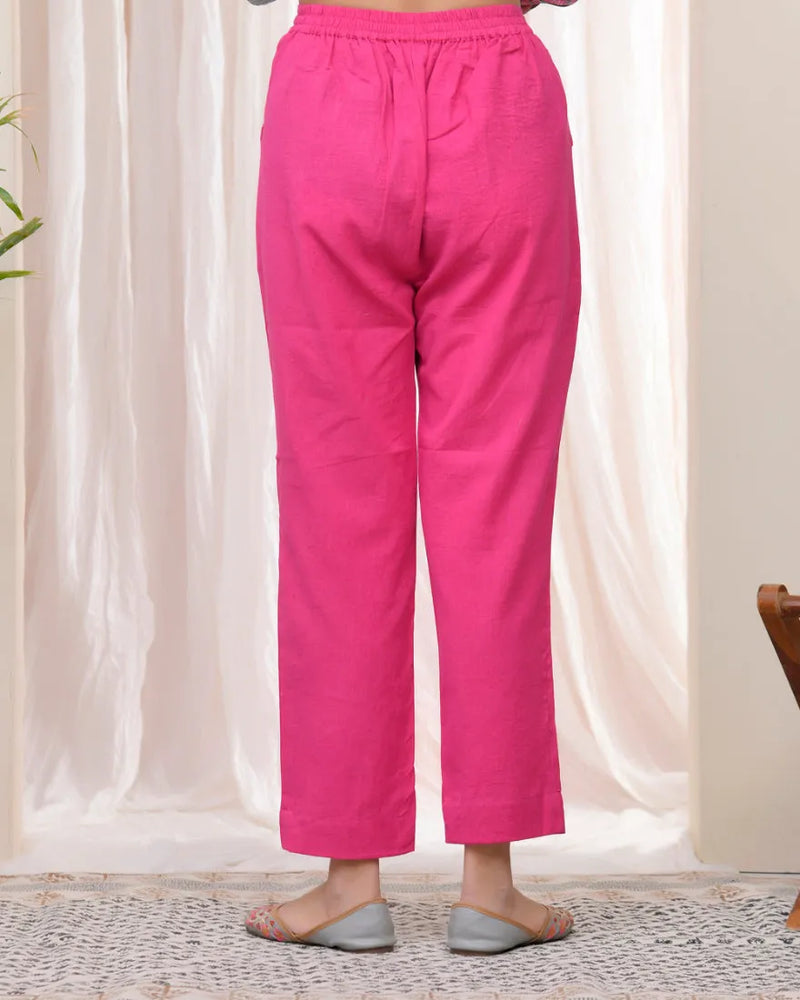 Women Rani Cotton Flax Solid Straight Pants (Set of 5 Pc)