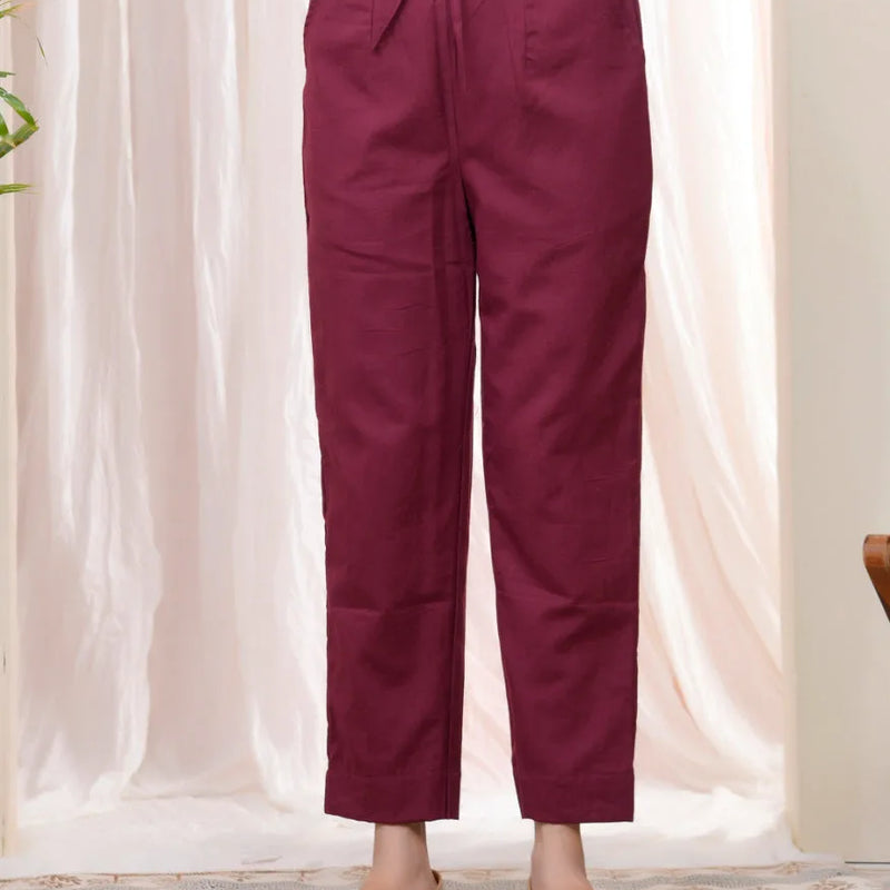 Women Magenta Cotton Straight Pants (Set of 5 Pc)