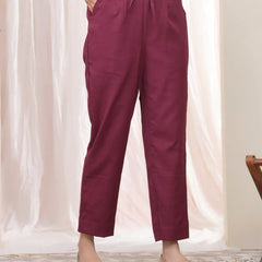 Women Magenta Cotton Straight Pants (Set of 5 Pc)