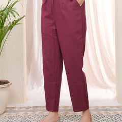 Women Magenta Cotton Straight Pants (Set of 5 Pc)