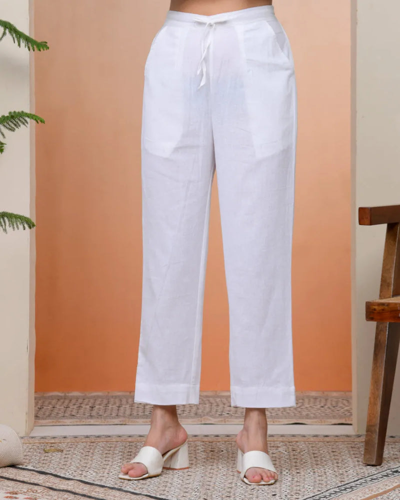 Women Whitel Cotton Flax Solid Straight Pants (Set of 5 Pc)
