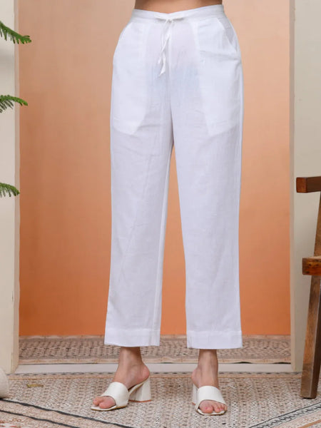 Women Whitel Cotton Flax Solid Straight Pants (Set of 5 Pc)