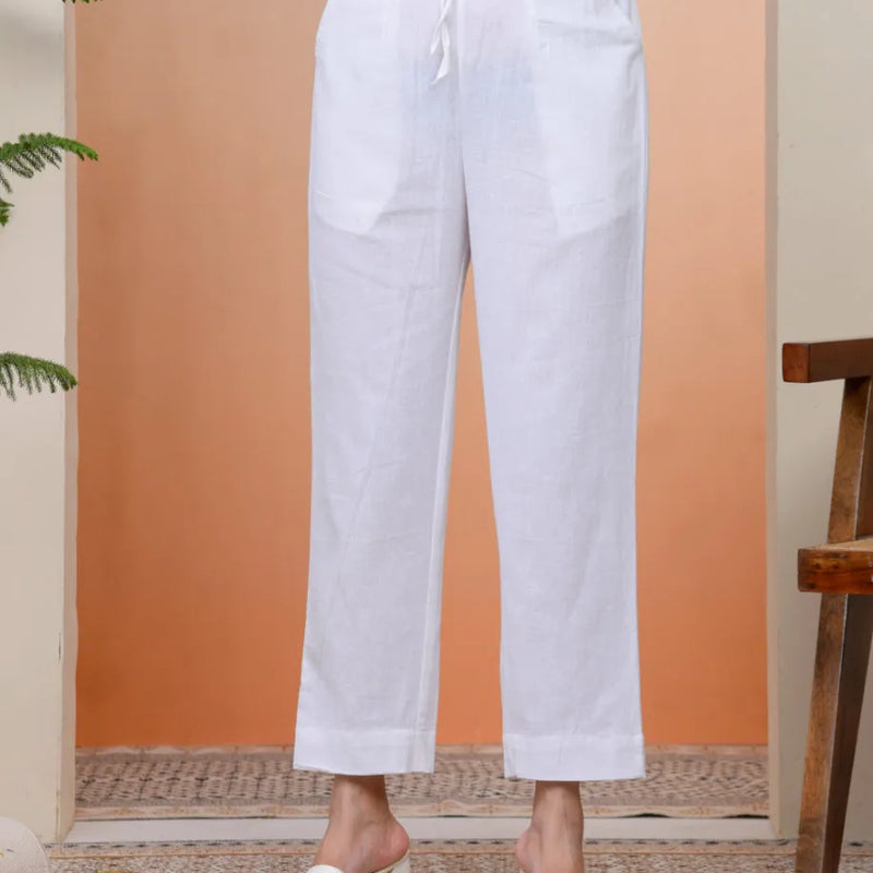 Women Whitel Cotton Flax Solid Straight Pants (Set of 5 Pc)
