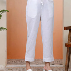 Women Whitel Cotton Flax Solid Straight Pants (Set of 5 Pc)