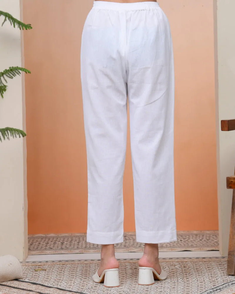 Women Whitel Cotton Flax Solid Straight Pants (Set of 5 Pc)