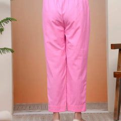 Women Pink Cotton Flax Solid Straight Pants (Set of 5 Pc)