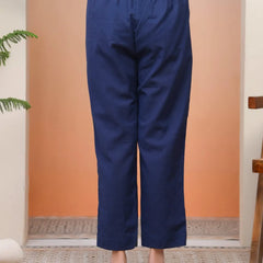 Women Royal Blue Cotton Flax Solid Straight Pants (Set of 5 Pc)