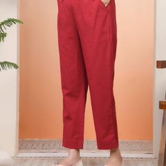 Women Maroon Cotton Solid Straight Pants (Set of 5 Pc)