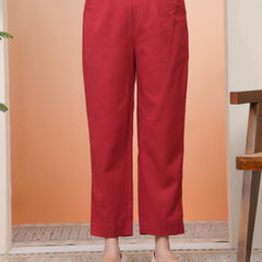 Women Maroon Cotton Solid Straight Pants (Set of 5 Pc)