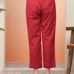 Women Maroon Cotton Solid Straight Pants (Set of 5 Pc)
