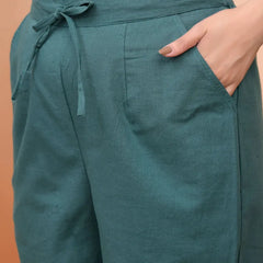 Women Ferozi Cotton Flax Solid Straight Pants (Set of 5 Pc)