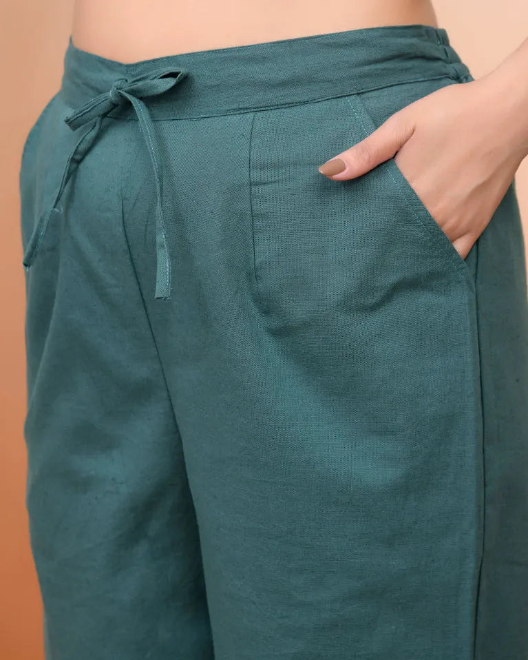 Women Ferozi Cotton Flax Solid Straight Pants (Set of 5 Pc)