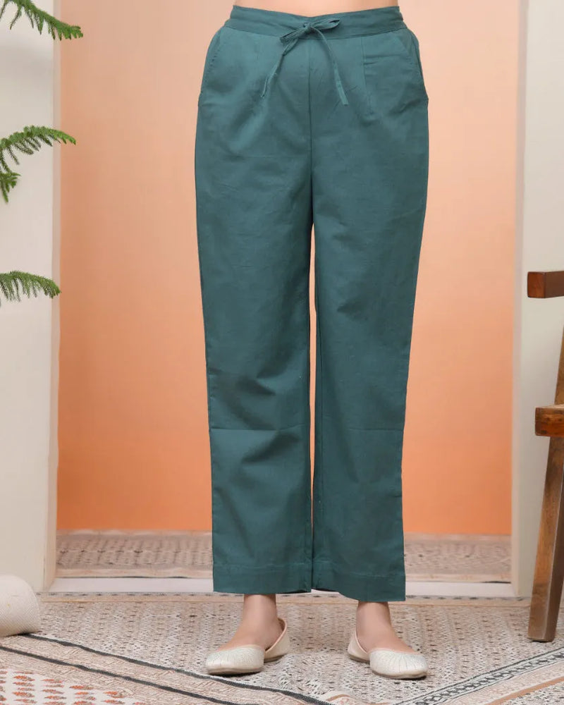 Women Ferozi Cotton Flax Solid Straight Pants (Set of 5 Pc)