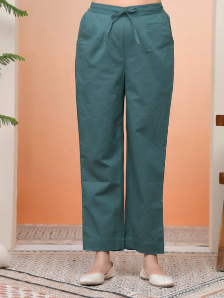 Women Ferozi Cotton Flax Solid Straight Pants (Set of 5 Pc)