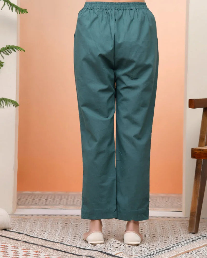 Women Ferozi Cotton Flax Solid Straight Pants (Set of 5 Pc)