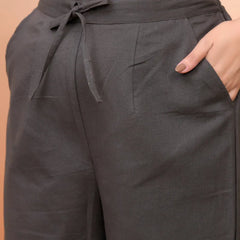 Women Charcoal Cotton Flax Solid Straight Pants (Set of 5 Pc)