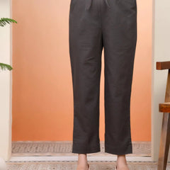 Women Charcoal Cotton Flax Solid Straight Pants (Set of 5 Pc)