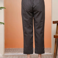 Women Charcoal Cotton Flax Solid Straight Pants (Set of 5 Pc)