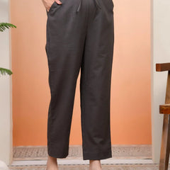 Women Charcoal Cotton Flax Solid Straight Pants (Set of 5 Pc)